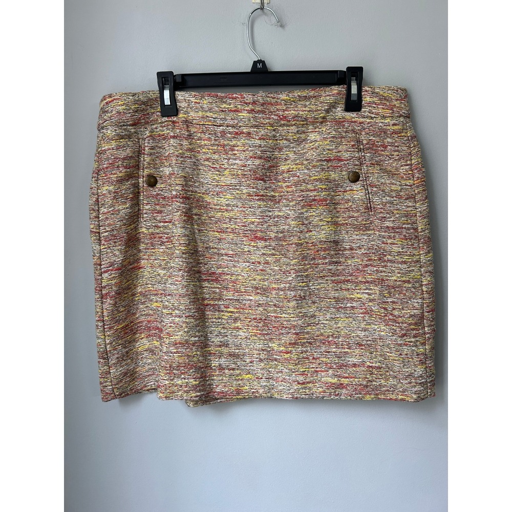 Loft Women 14 Multi Color Tweed Mini Skirt Textured Pockets Lined Red Yellow